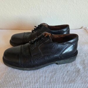 H.S. Trask Mens Black Leather Cap Toe Oxfords Made in Italy Size 8 M 12037